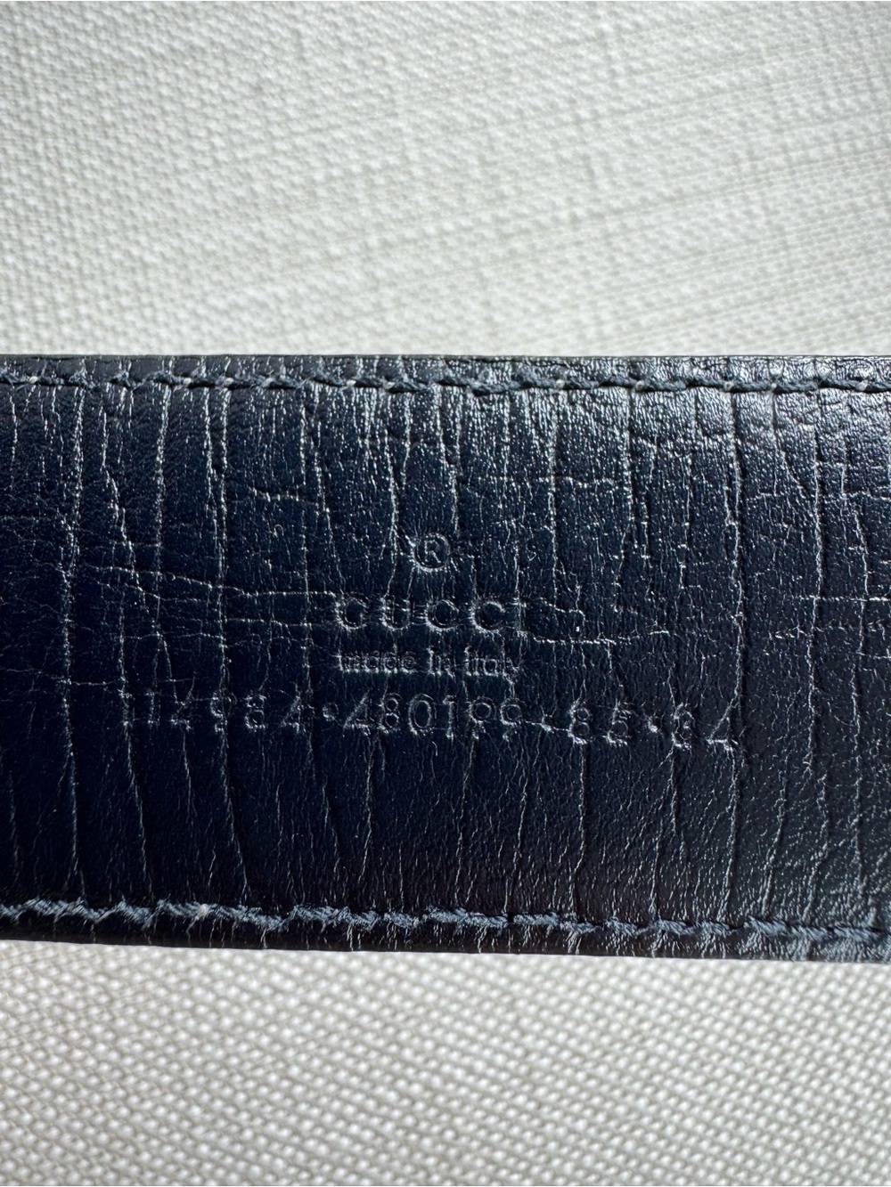 GUCCI GG Supreme Interlocking G Belt Blue Gray Monogram Leather 85/34 - Picture 6 of 10